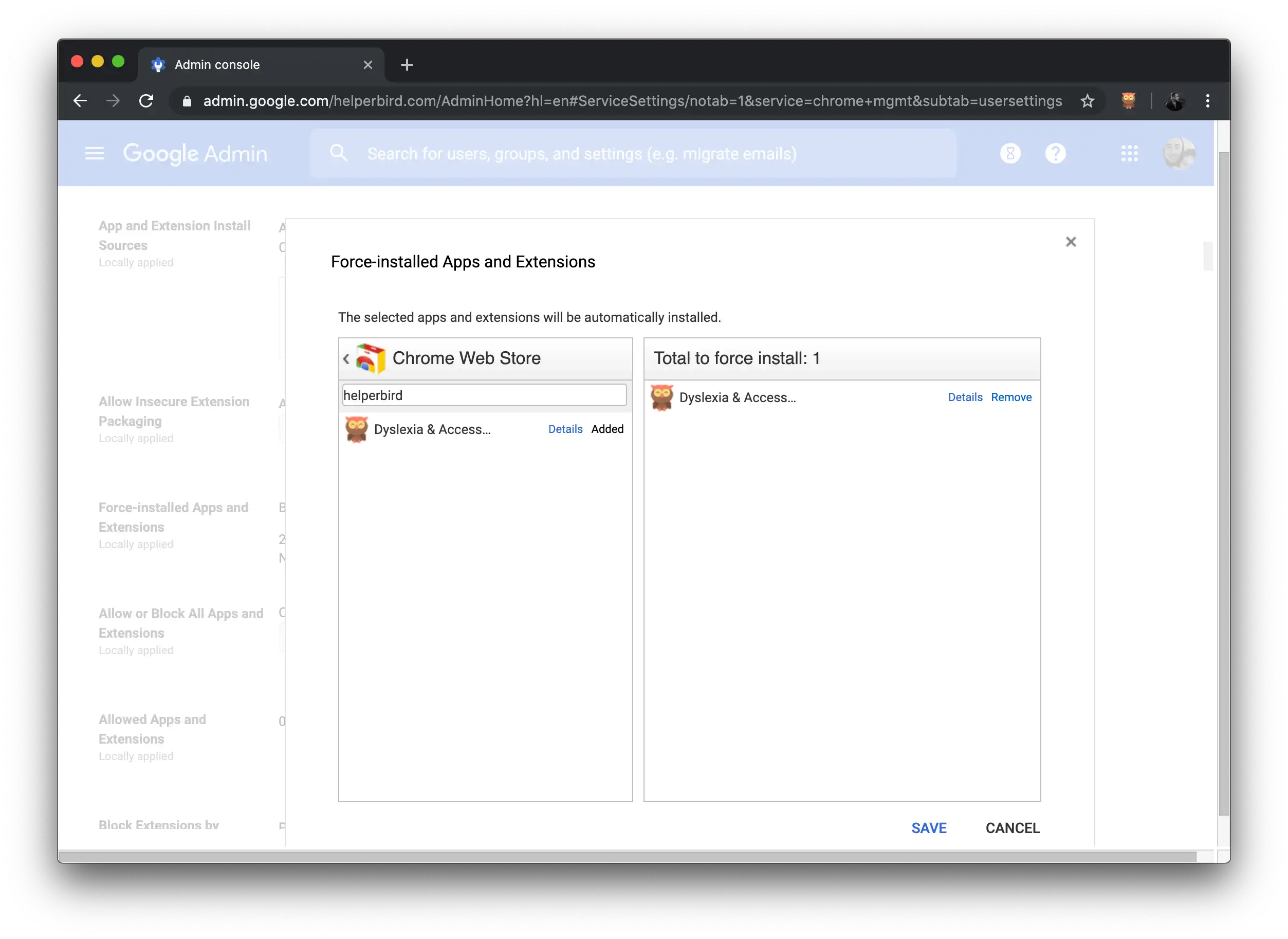 Step eight of how to install Helperbird on G Suite