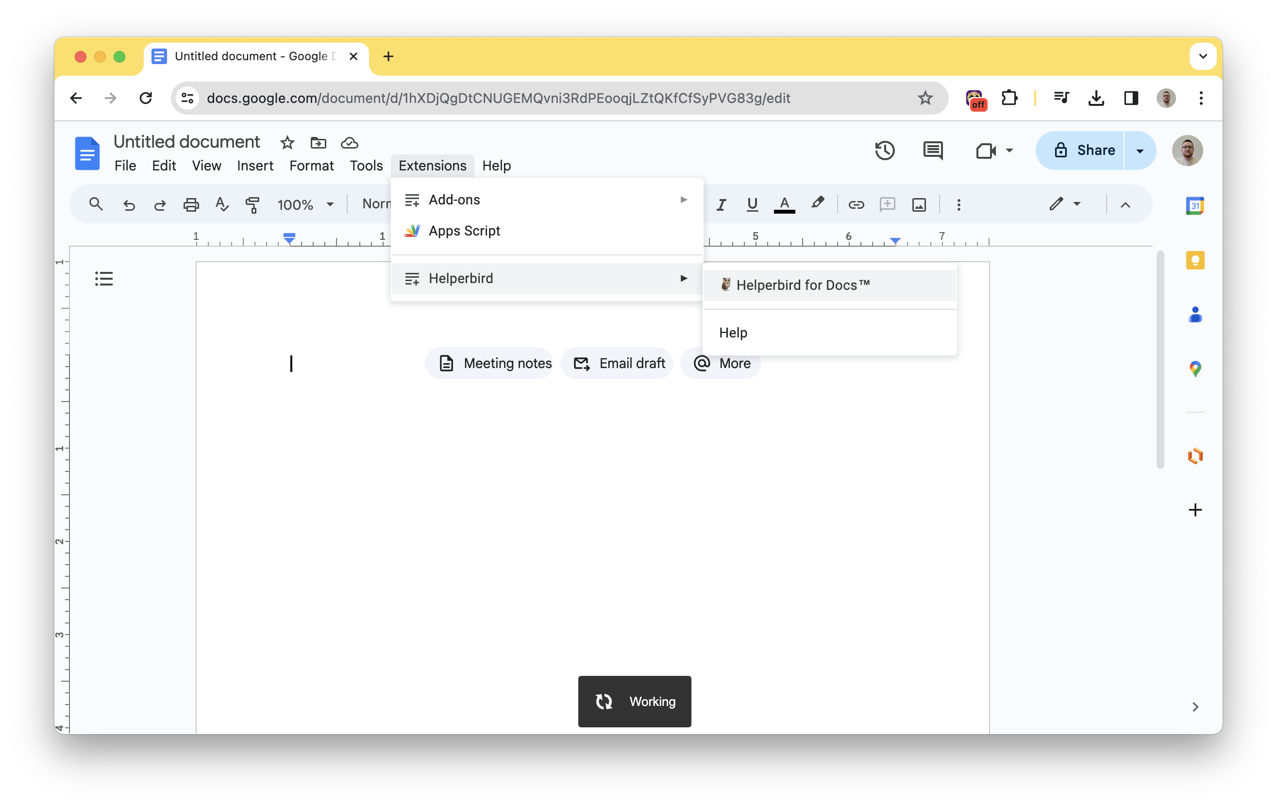 Step one of how to use immersive reader in Google docs