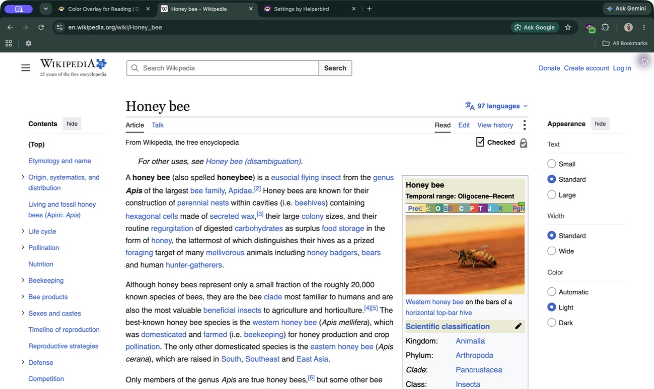 The same article with larger text and adjusted spacing after applying Reading Comfort.