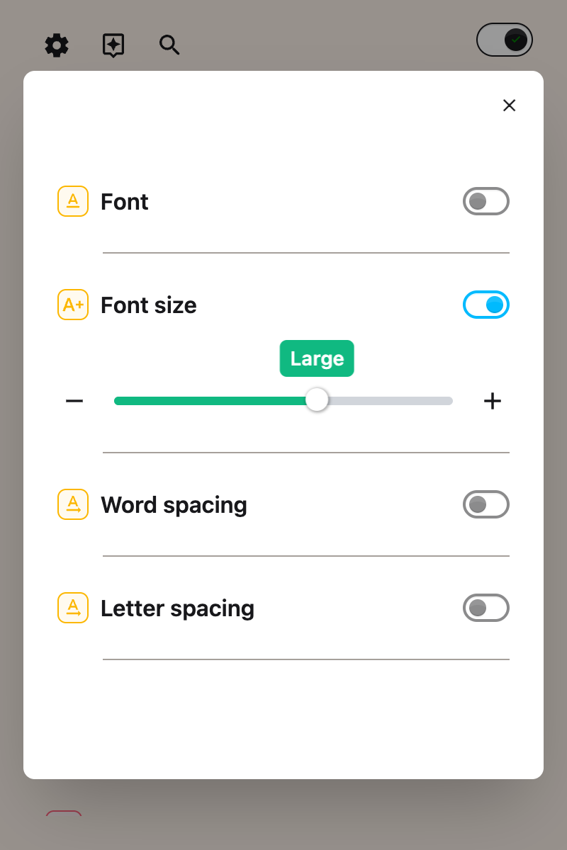 The Font size slider moved to 106.0