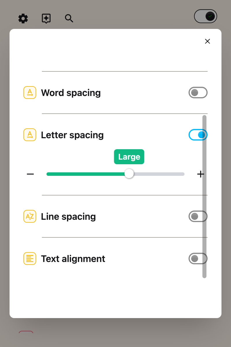 The Letter spacing slider moved to 106.0