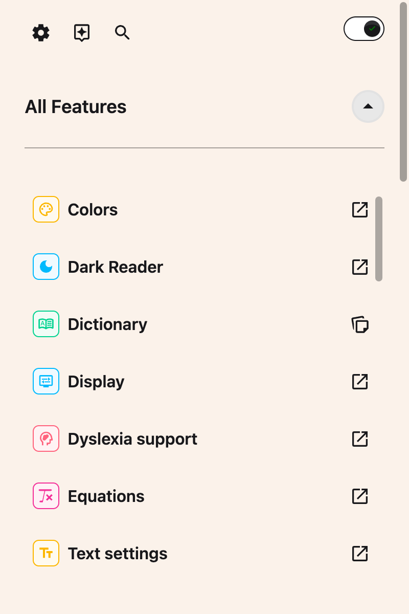 The All Features list scrolled to show the Display row and its Open button