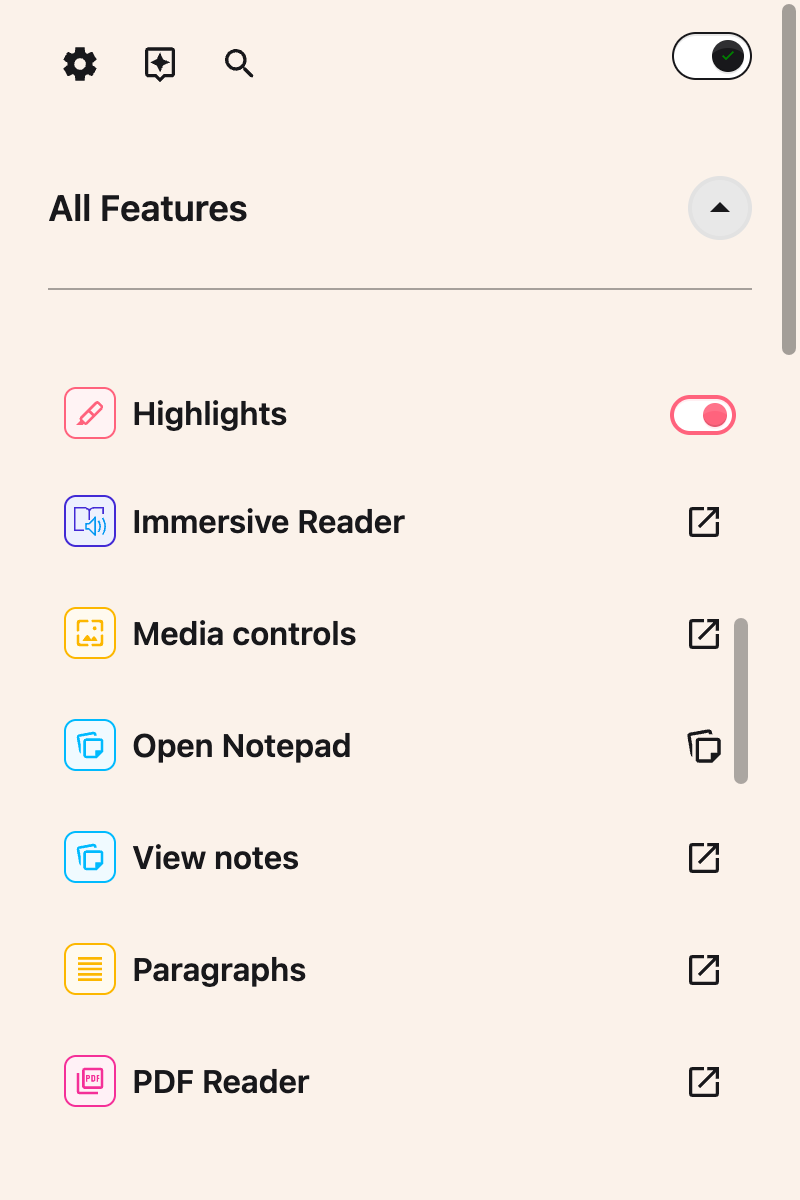 The All Features list scrolled to show the Open Notepad row and the button that opens it