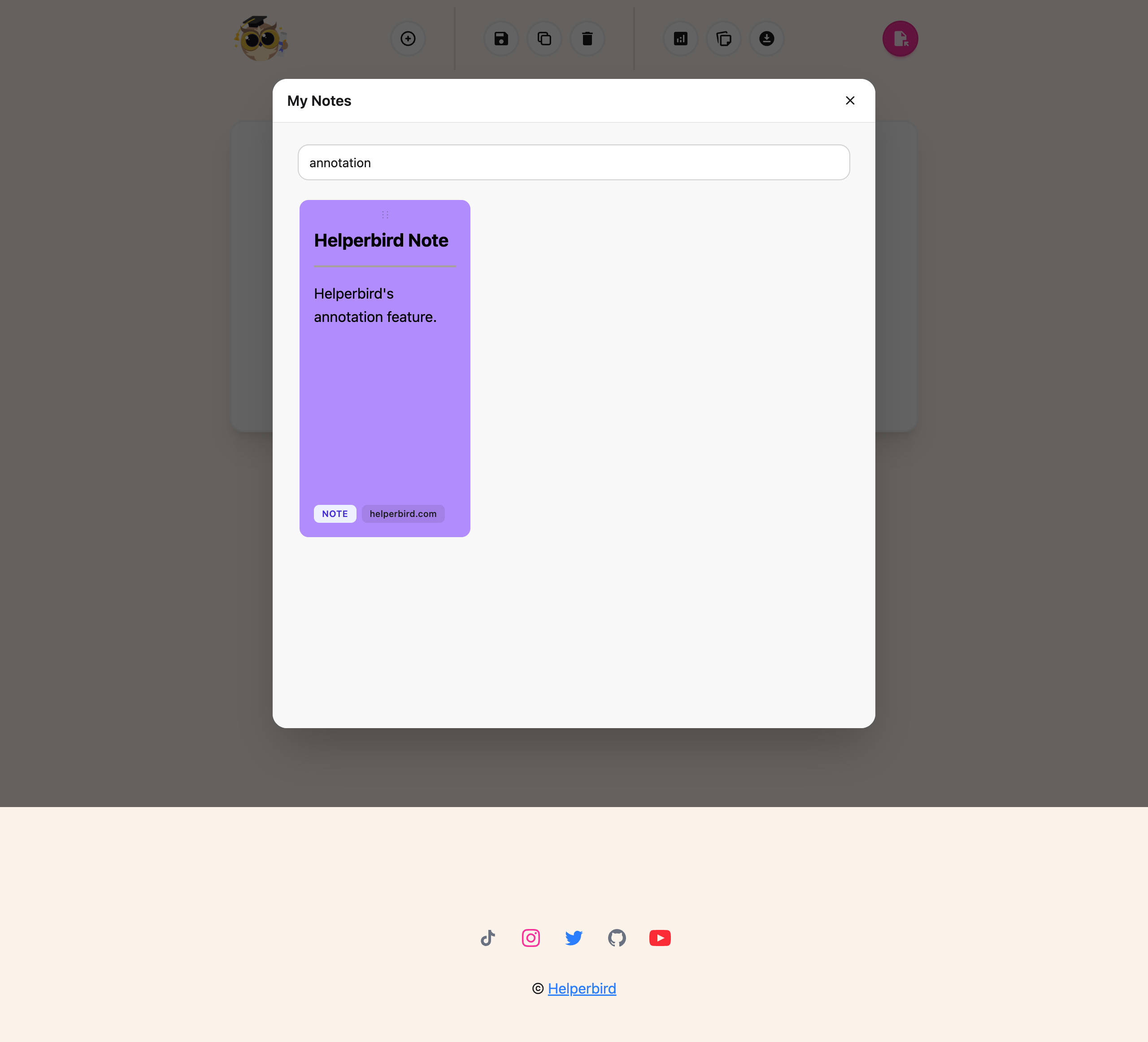 Searching saved notes by their words in the My Notes window of the Helperbird Notepad