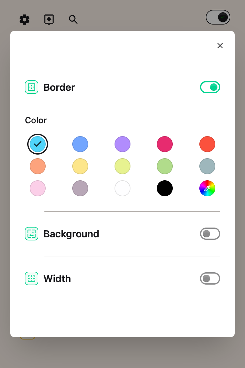 The Border toggle switched on in the Helperbird popup