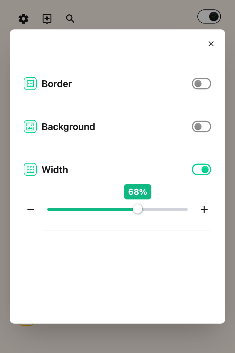 The Width slider moved to 68.0