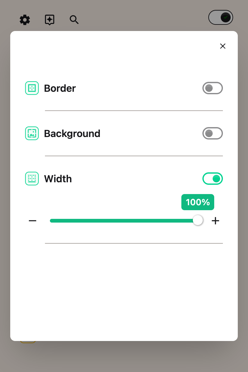 The Width toggle switched on in the Helperbird popup