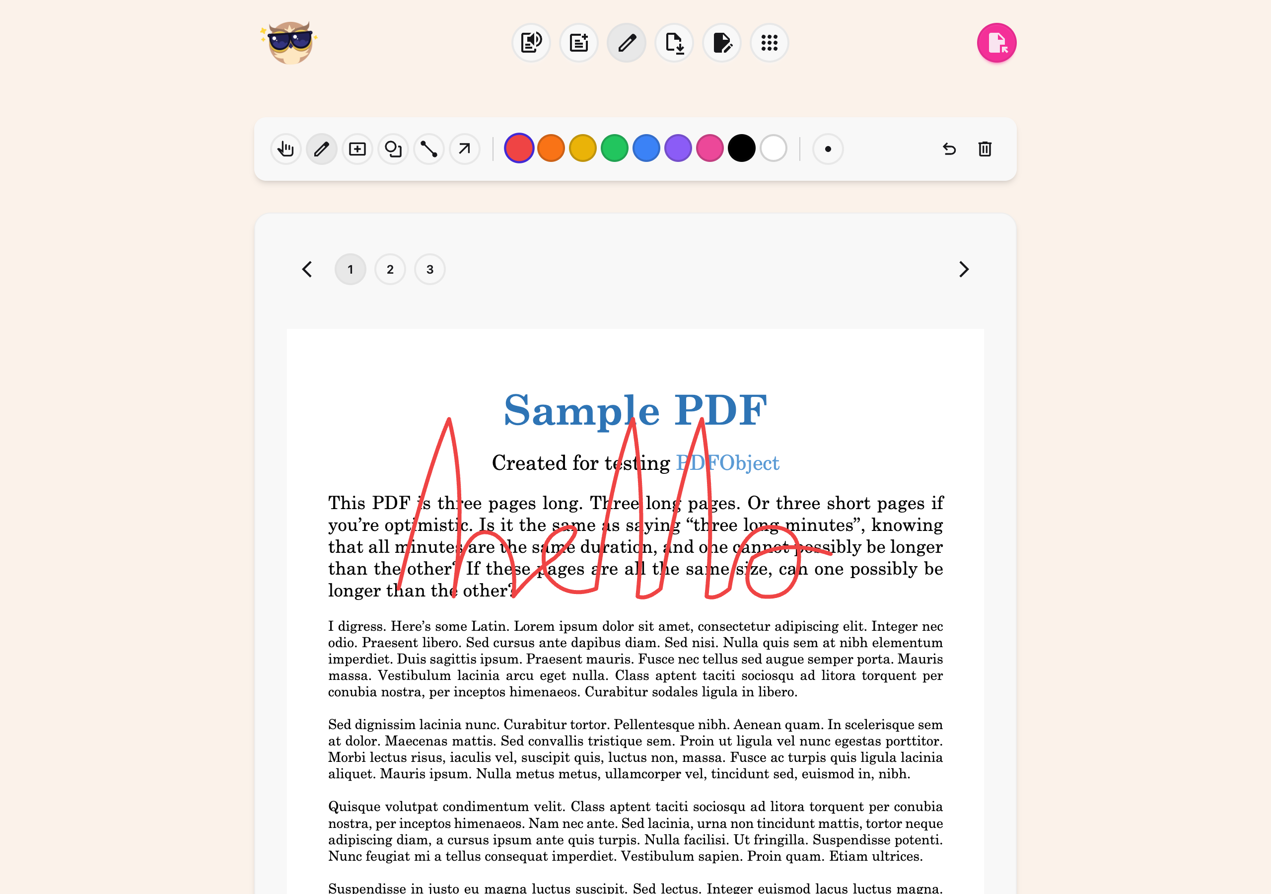 The color swatches in the drawing toolbar with one color selected and highlighted