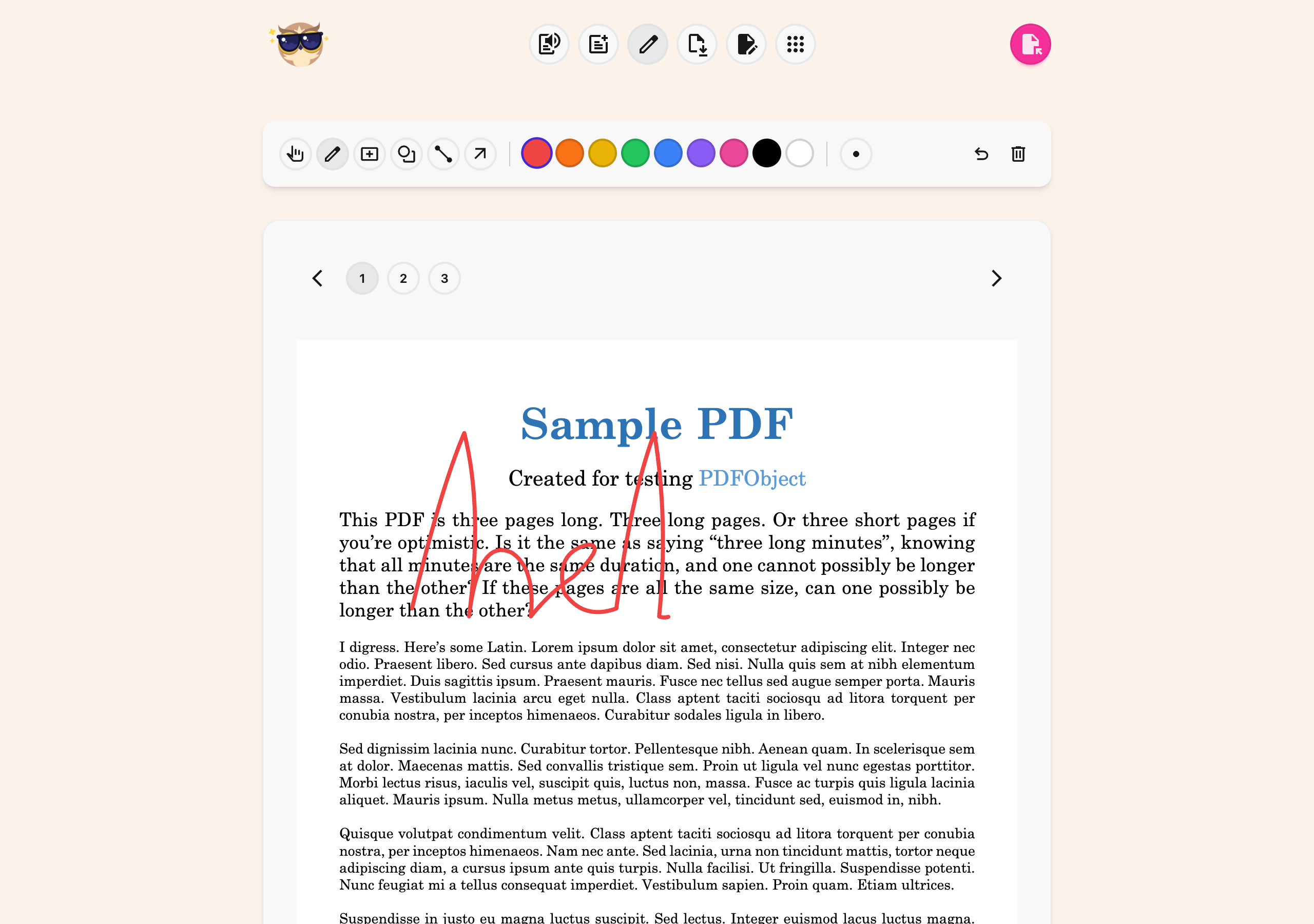 A PDF page showing a rectangle and an arrow drawn in red over the document content