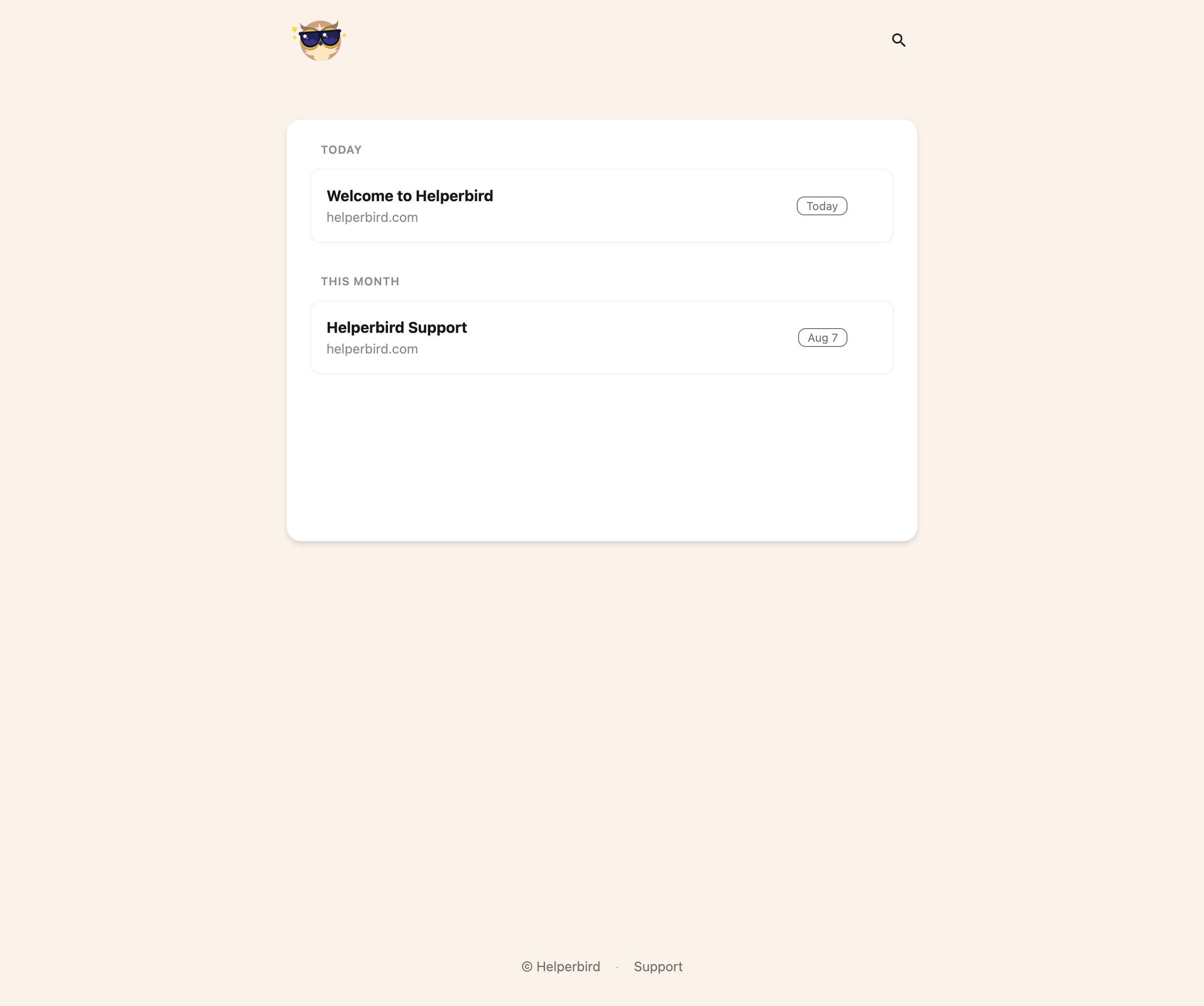 The Helperbird Reading list before anything is saved, showing the message No pages saved yet