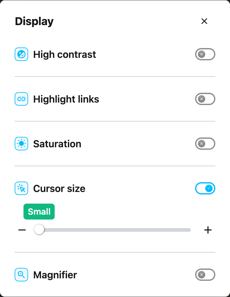 Display with Cursor size enabled