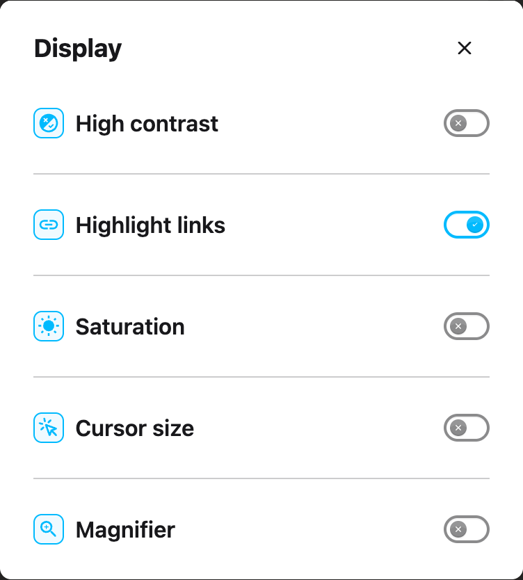 Display with Highlight links enabled