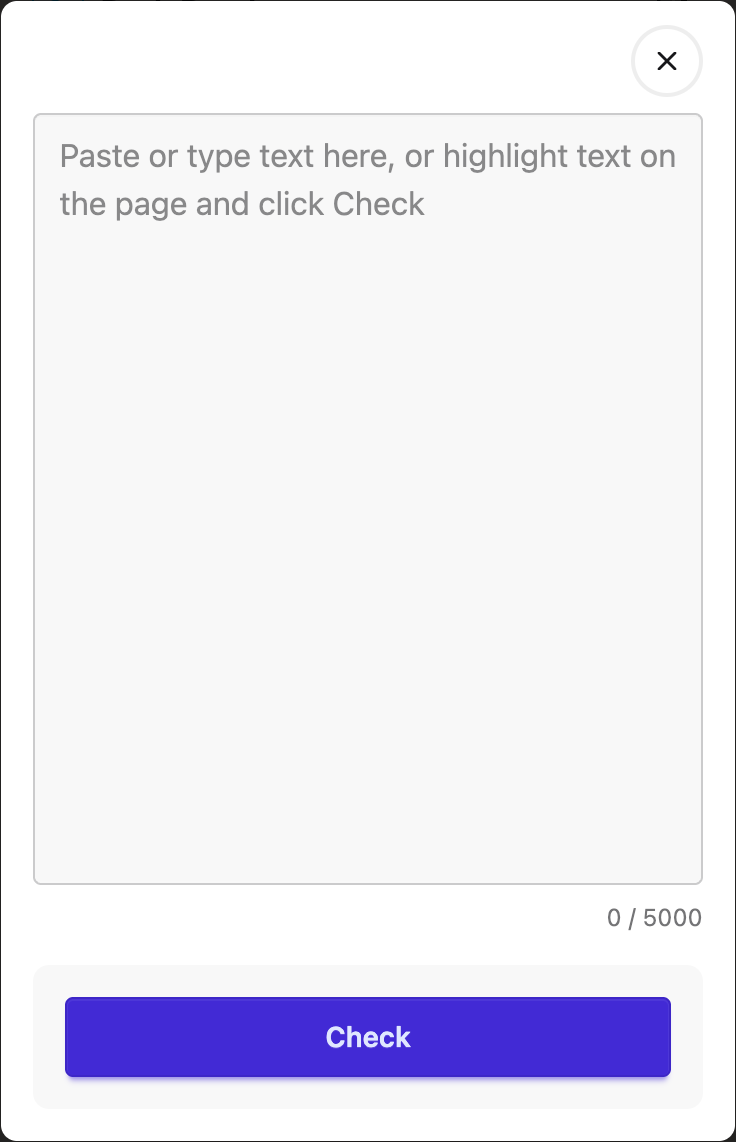 Grammar with a text box, character count and Check button