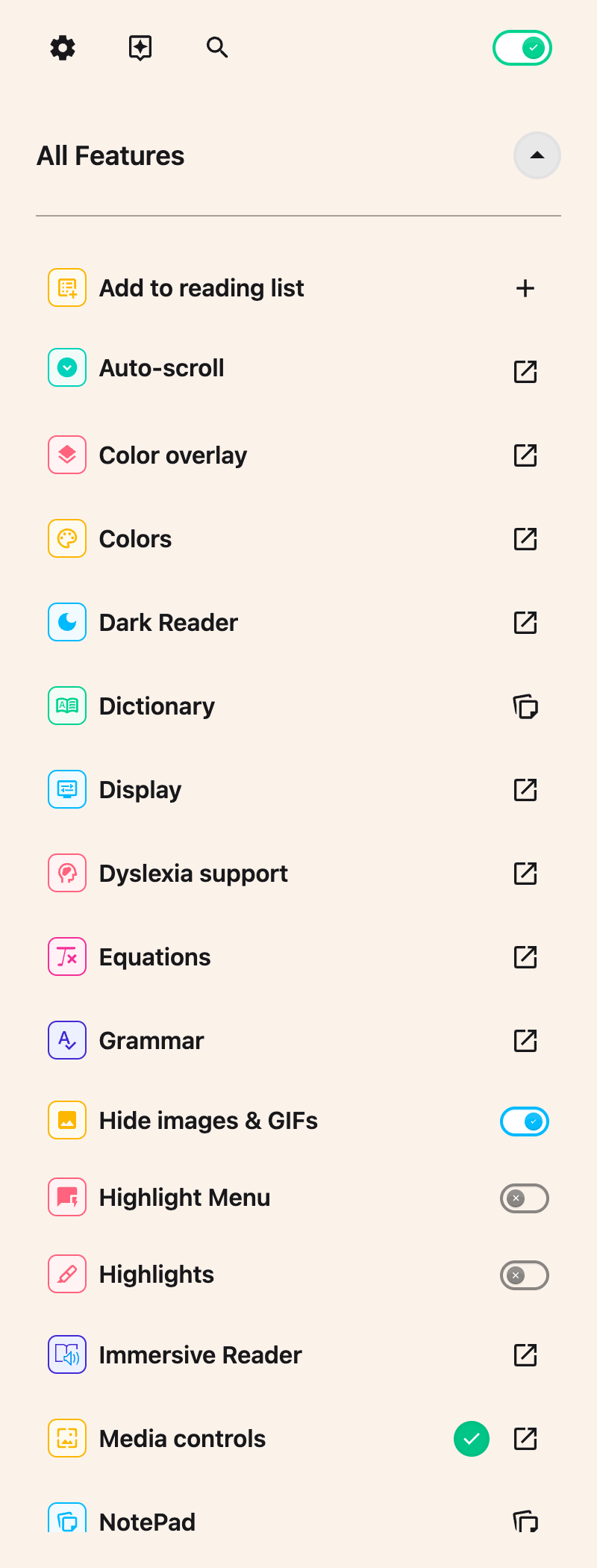 Hide images & GIFs enabled in All Features