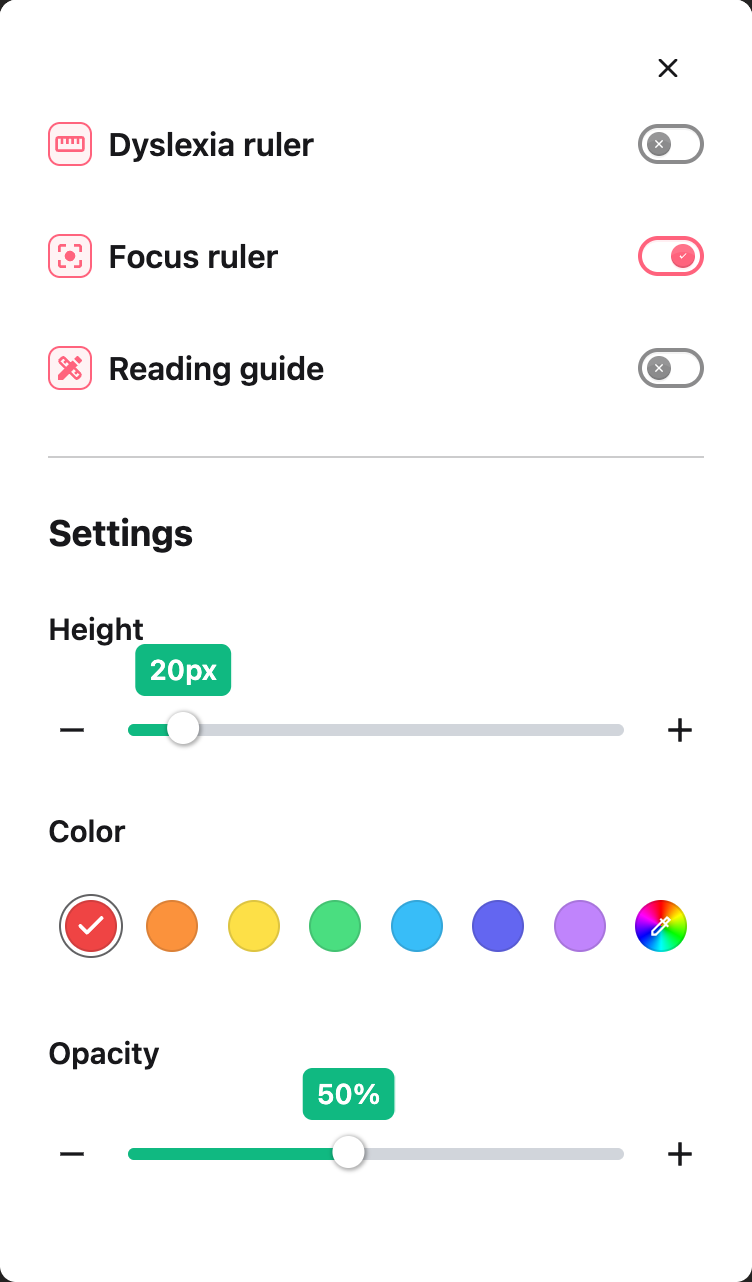 Dyslexia support with Focus ruler enabled