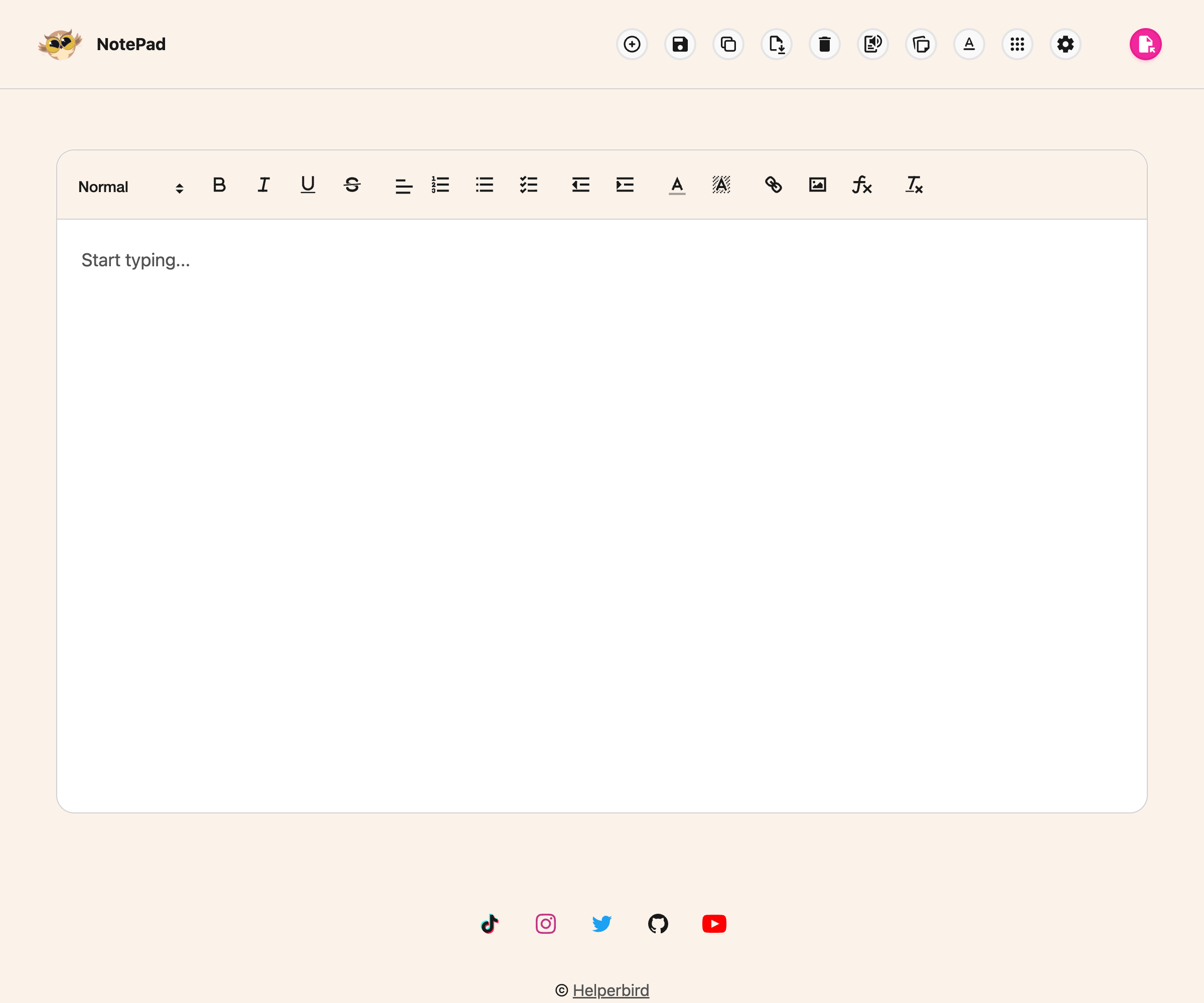 A newly created document in the current NotePad layout