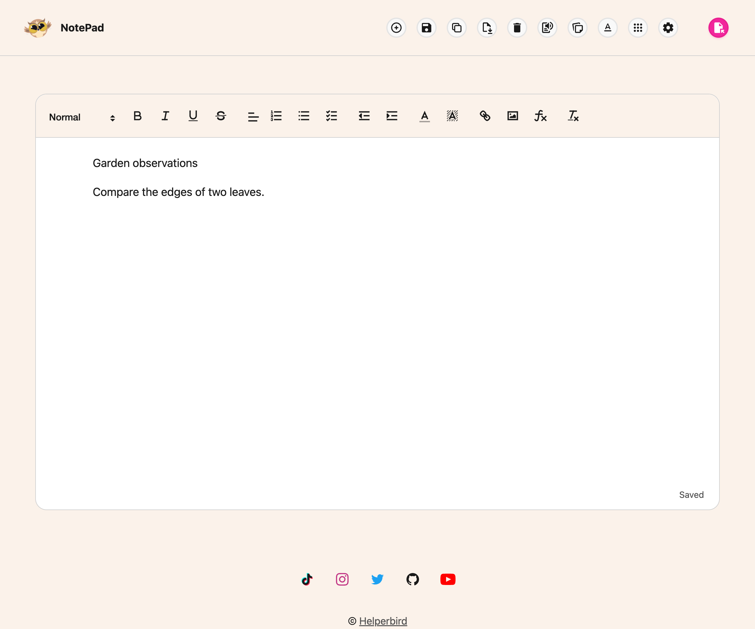 The sample Garden observations document after saving in NotePad