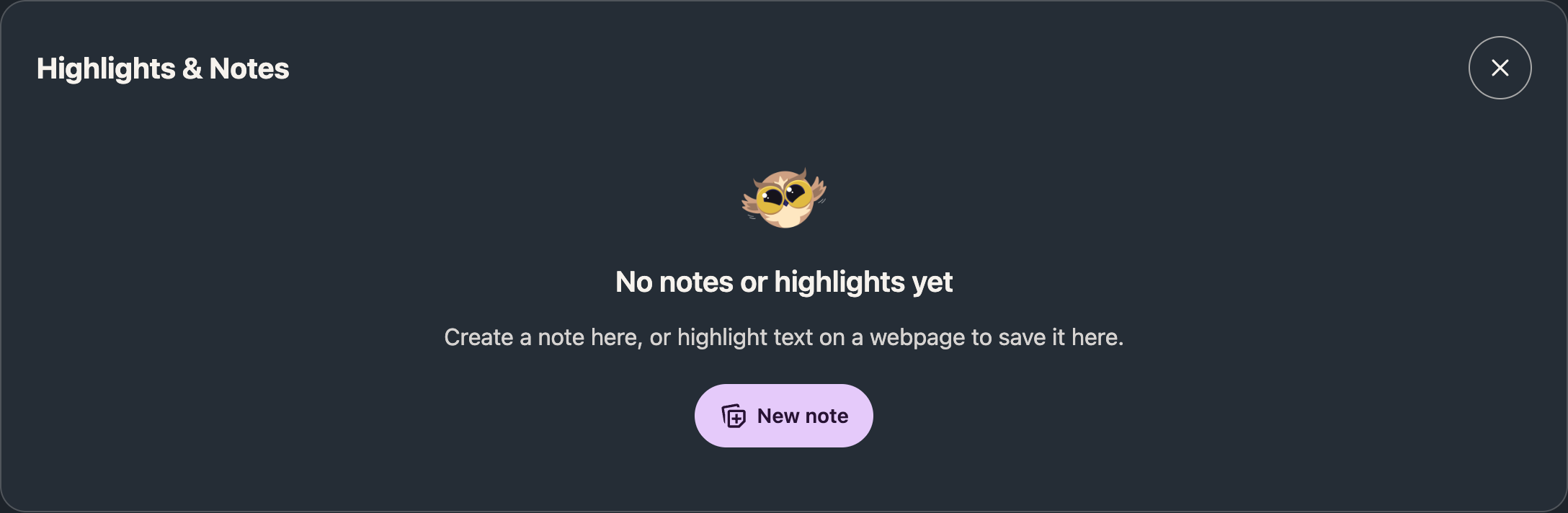 Empty Highlights & Notes with a New note button and a short explanation