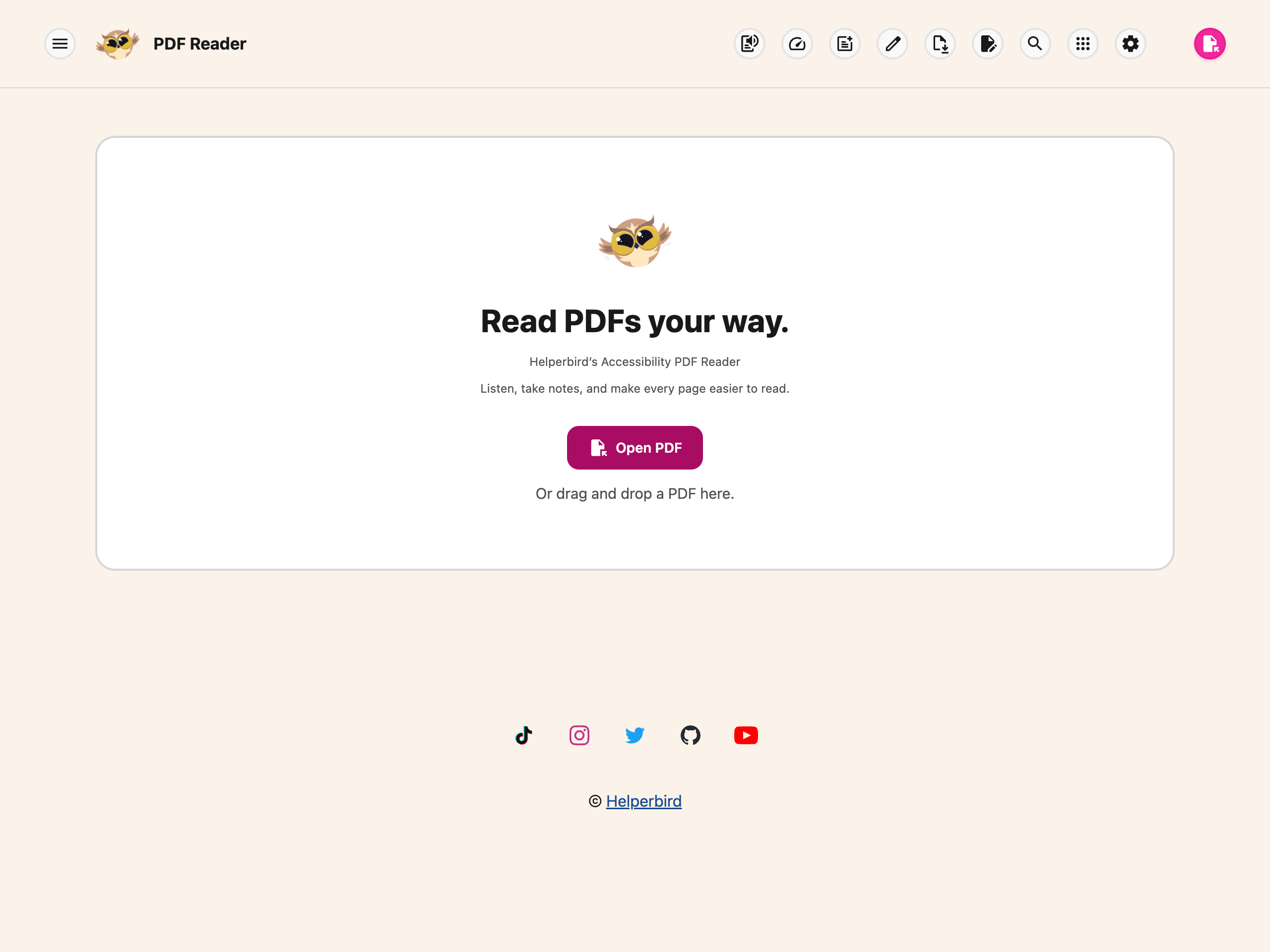 PDF Reader ready to open a file