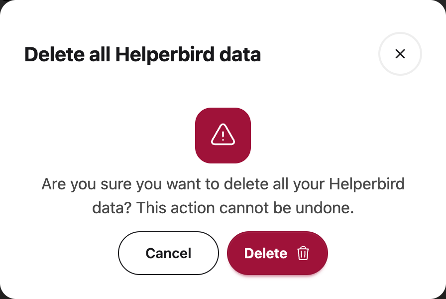 Delete all Helperbird data confirmation with Cancel and Delete