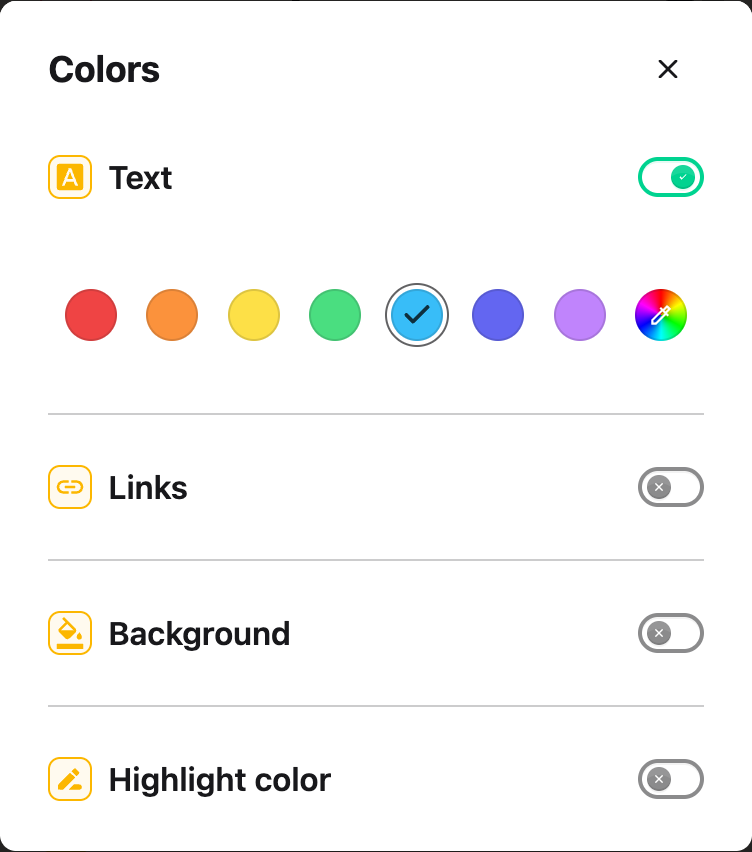 Colors with Text color enabled