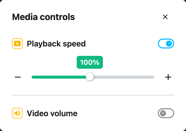 Media controls with Playback speed enabled