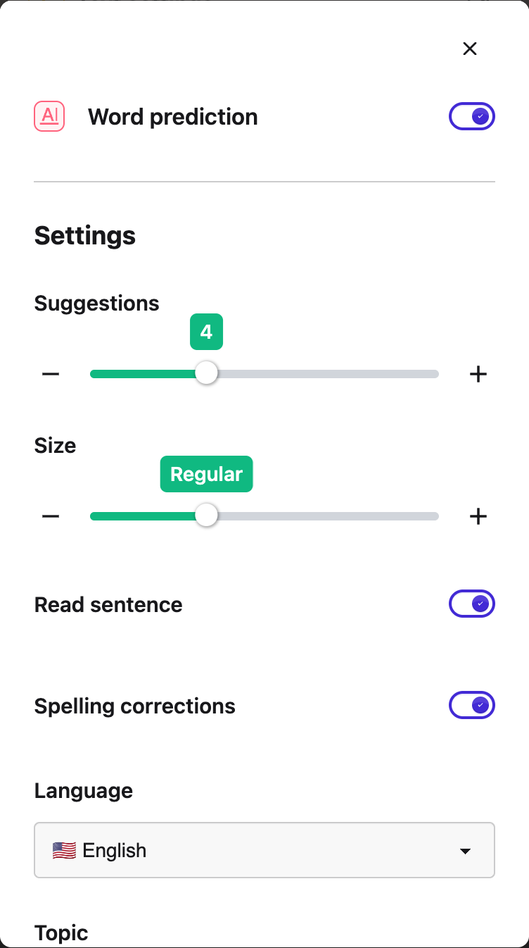 Word prediction with Read sentence turned on