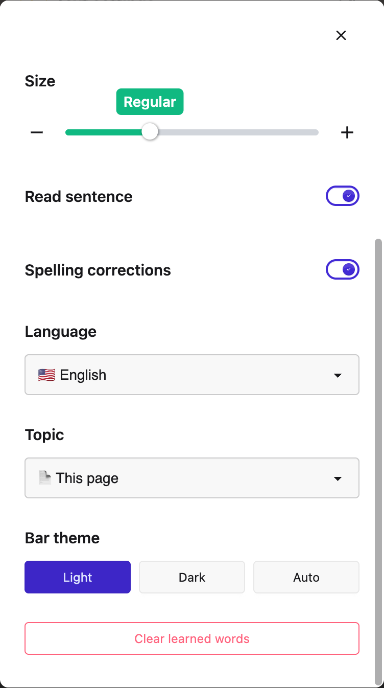 The Clear learned words button at the bottom of Word prediction settings
