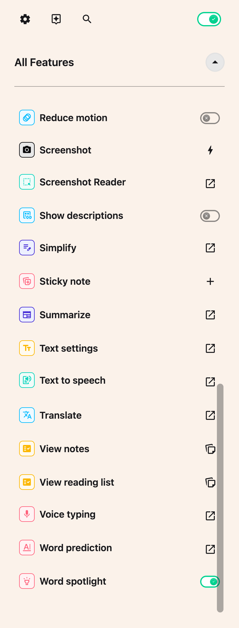 Word spotlight enabled in All Features