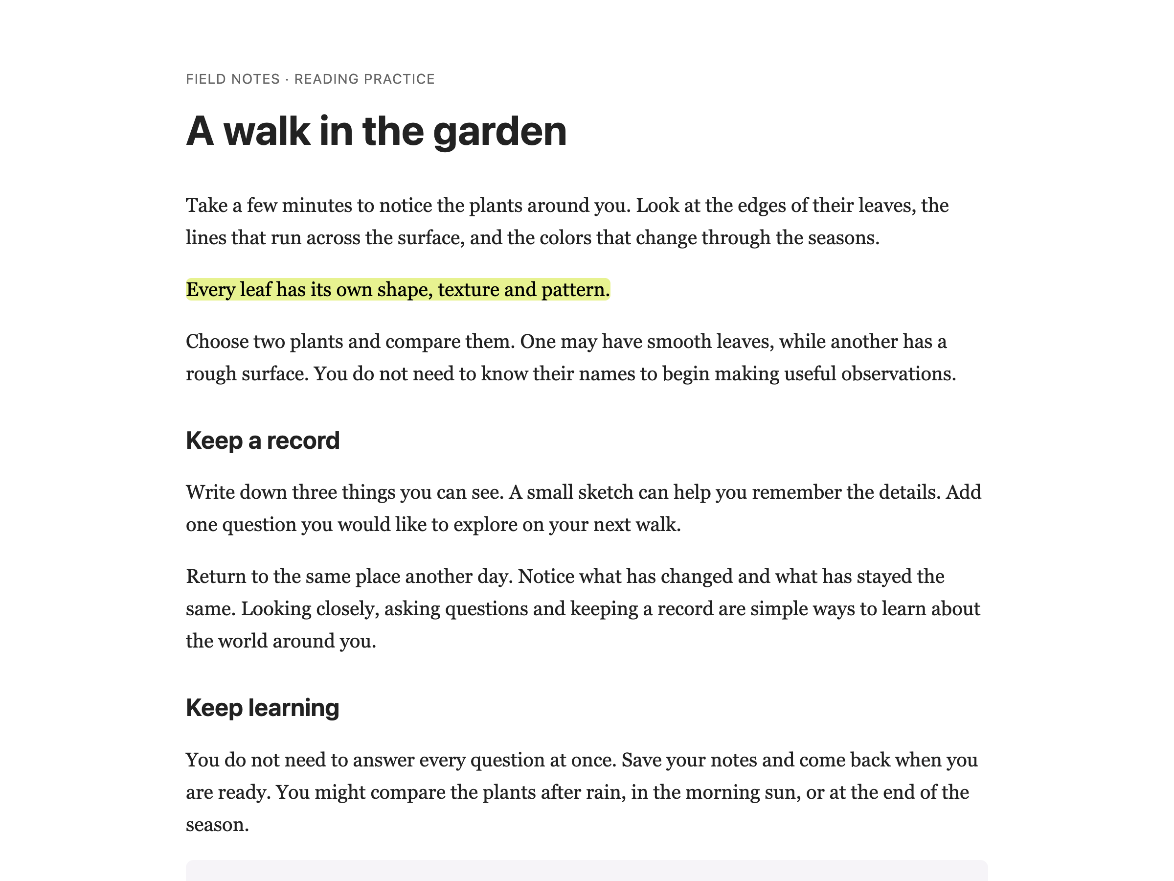 A saved yellow highlight on a web article