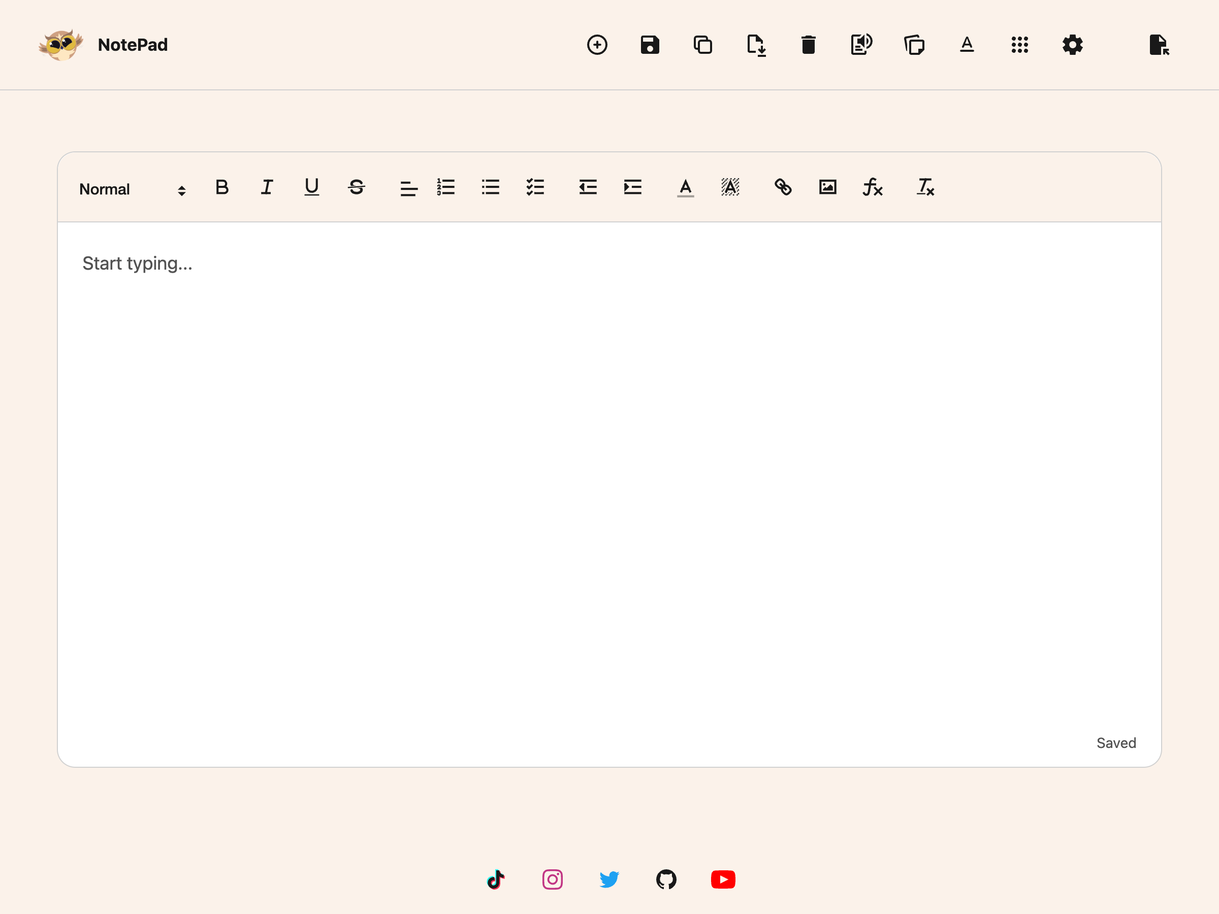 A newly created document in the current NotePad layout