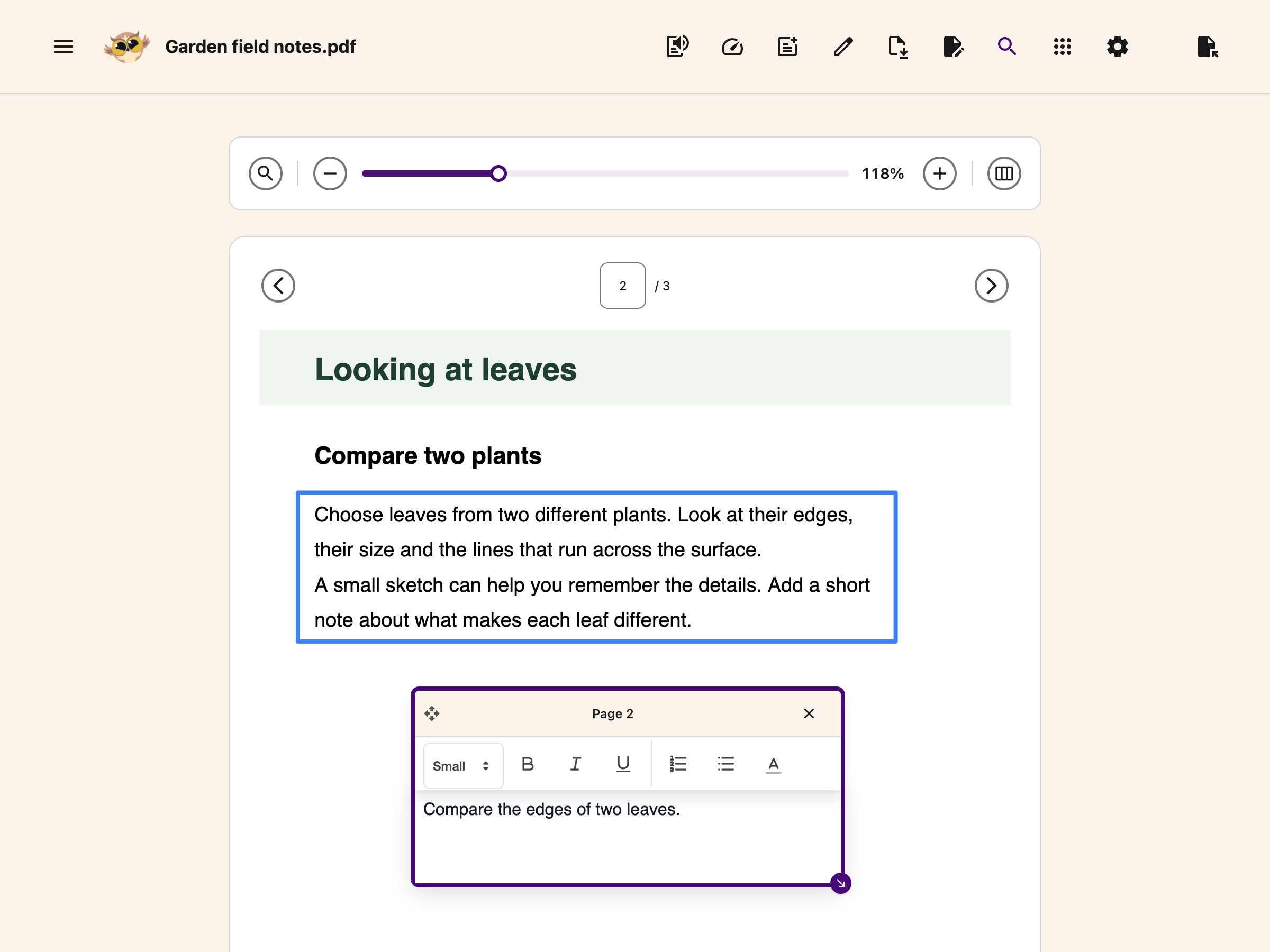 PDF Reader with Zoom and search controls expanded