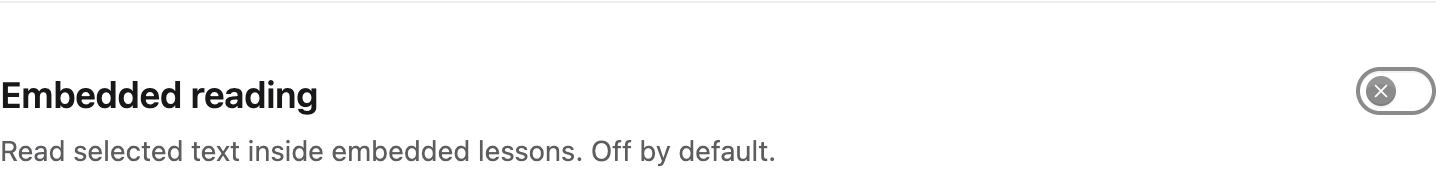 The Embedded reading switch in Helperbird's Beta features settings