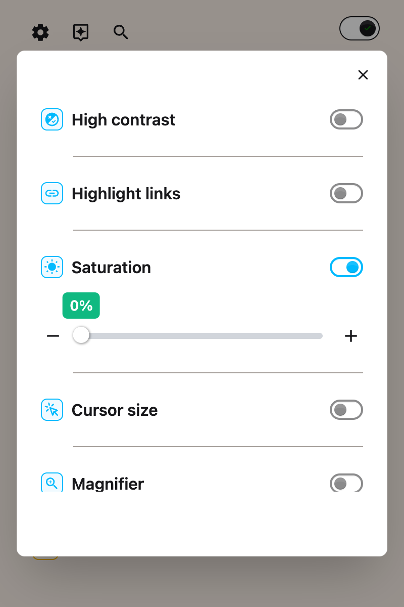 The Saturation options shown after the toggle is switched on
