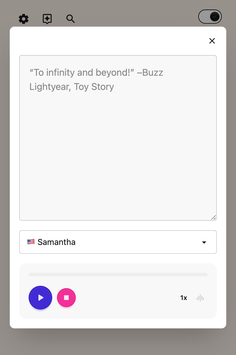 The playback mode toggle in Helperbird's Listen panel, which switches between streaming and the mode that lets you rewind