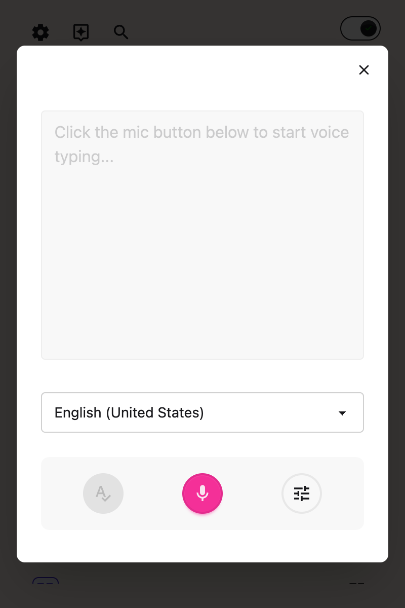 The Grammar button in the Voice typing panel, which checks the text you have dictated