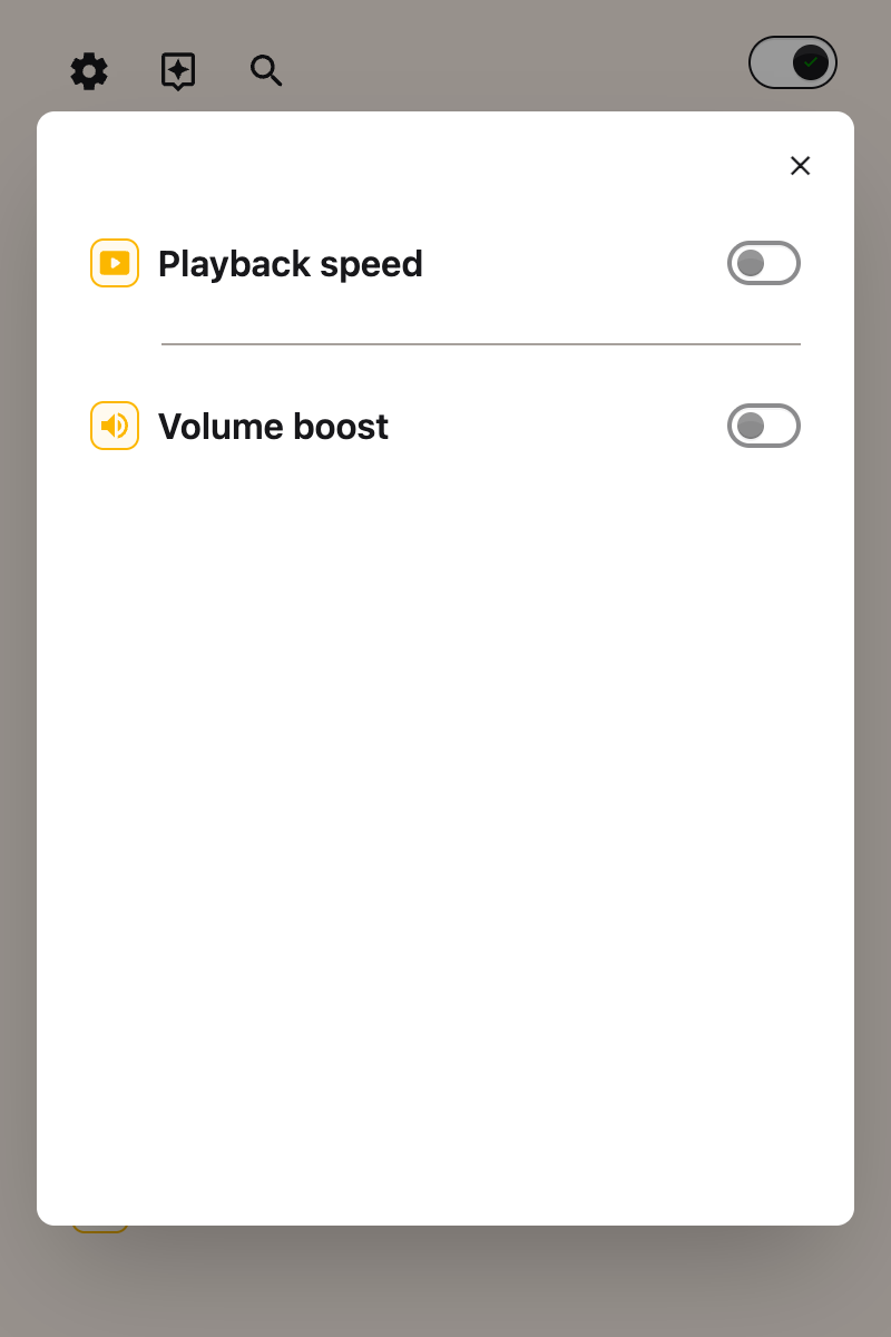 The Media controls panel open in the Helperbird popup, showing the Volume boost control