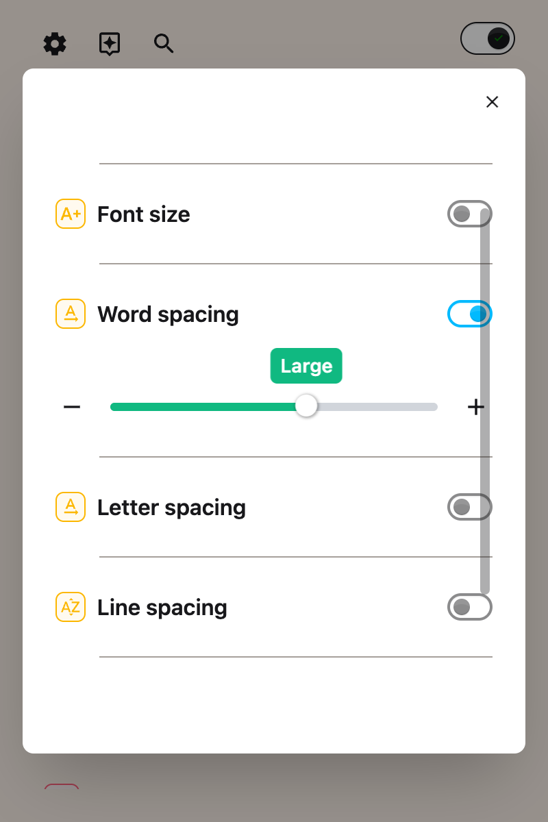 The Word spacing slider moved to 106.0