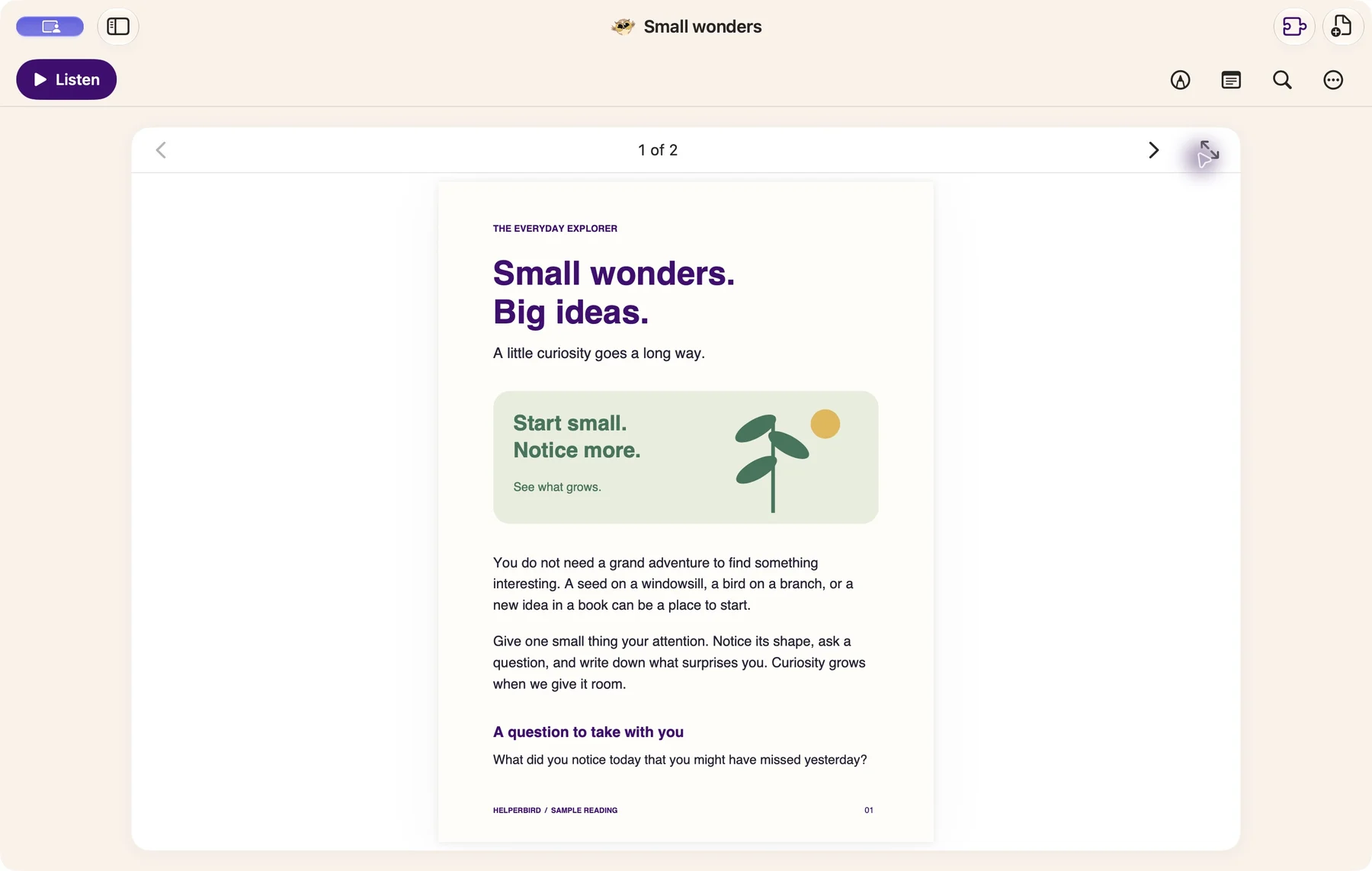 The native Helperbird Mac app with the Small wonders PDF and document tools