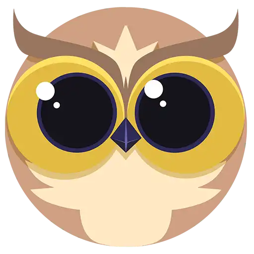 The Helperbird logo, depicting a stylized owl with large, round yellow eyes and a beige face. The owl has brown accents for its feathers and horns, and a distinct pattern on its forehead resembling a crown. Set against a green background with a subtle striped pattern.