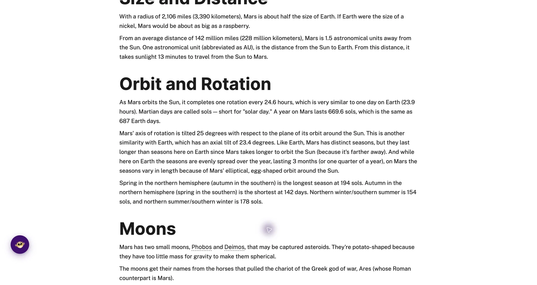 NASA page before this Helperbird feature is applied