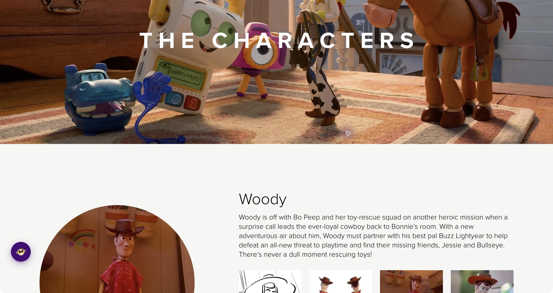 Pixar’s Toy Story page with Helperbird’s increased text size
