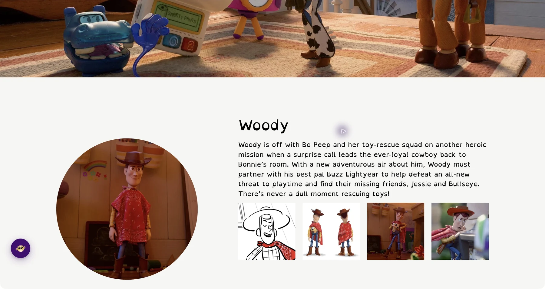 Pixar’s Woody character description displayed in the OpenDyslexic font using Helperbird