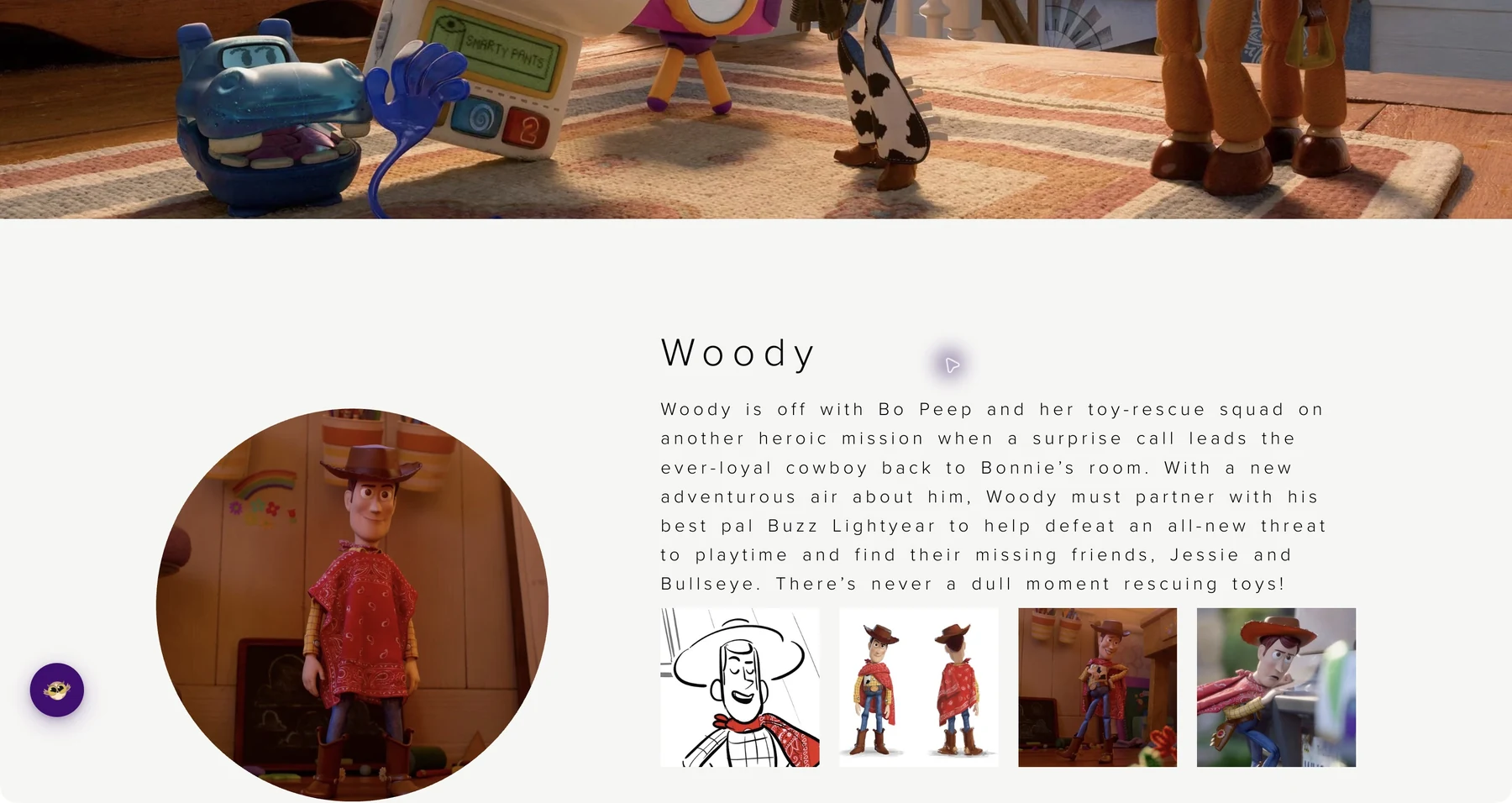 The same Pixar page with Helperbird word, letter and line spacing applied