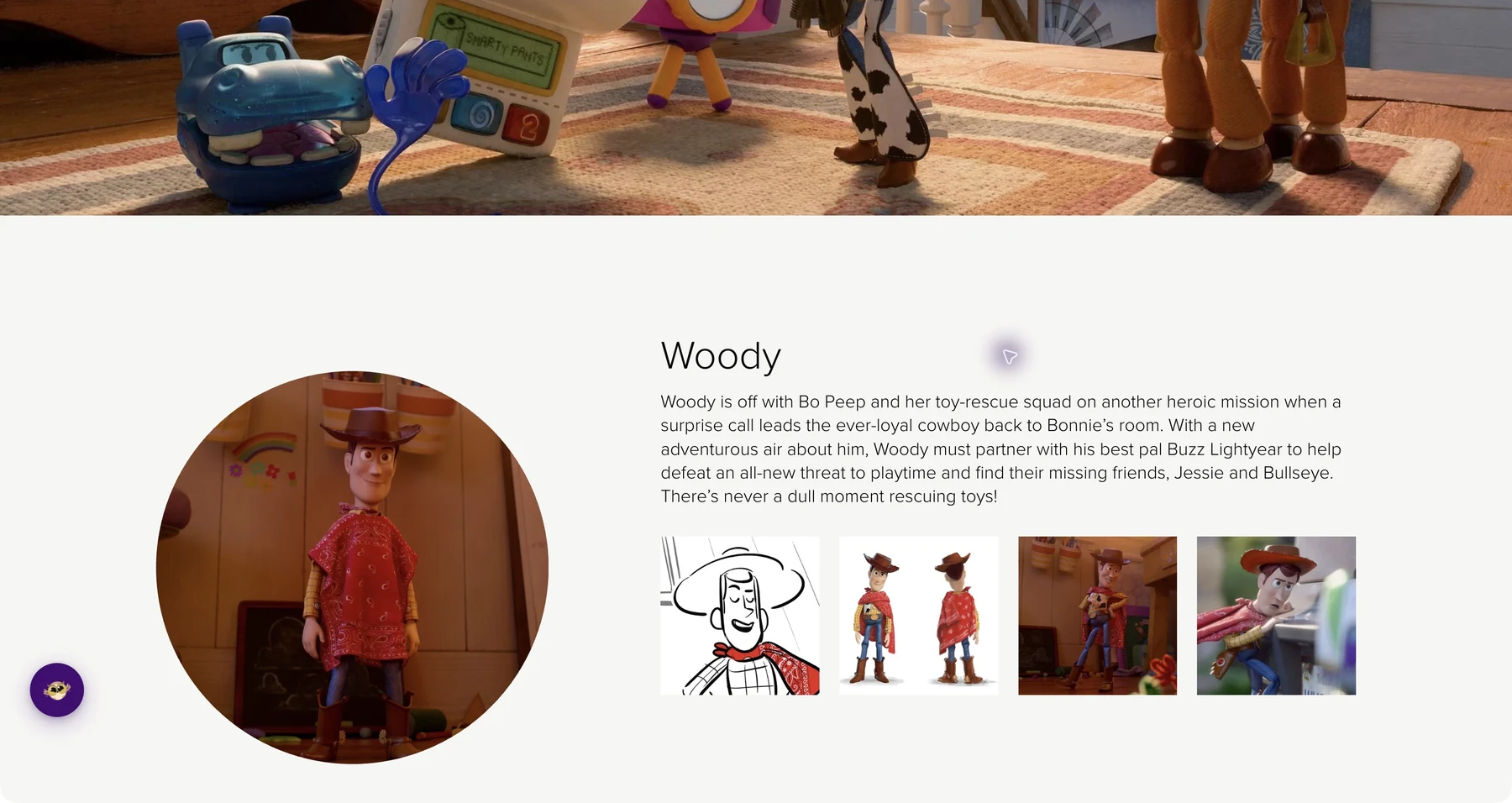 Pixar’s Woody description with its original text spacing